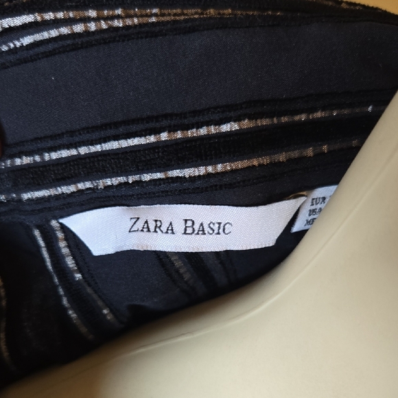Vintage Zara Basic Black Metallic Stripe Wrap Blouse - Picture 13 of 16